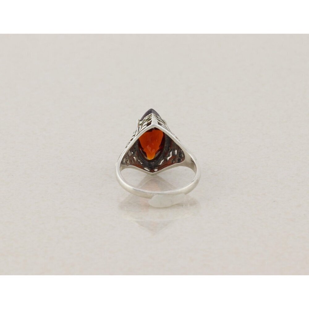 Sterling Silver Red Cubic Zirconia and Marcasite Ring Size 6 3/4 - Picture 8 of 8